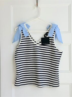 Marc New York Navy & White Striped Tank with Light Blue Tie Straps